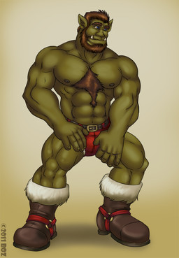 abs beard biceps big_muscles blue_eyes boots brown_hair chest_tuft clothed clothing facial_hair footwear fur hair hairy humanoid_pointy_ears male muscular muscular_humanoid muscular_male nipples not_furry pecs pointy_ears shoes solo topless tuft tusks underwear da_boz humanoid orc 2011