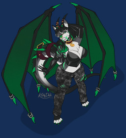 anthro biped bottomwear breasts claws clothed clothed_anthro clothed_female clothing feet female fingers front_view fully_clothed fully_clothed_anthro fully_clothed_female hair horn looking_at_viewer piercing smile solo standing stripes teeth toes topwear wings kittydee mythology rui_(astralmint) dragon mythological_creature mythological_scalie scalie 2026 alpha_channel digital_drawing_(artwork) digital_media_(artwork) hi_res