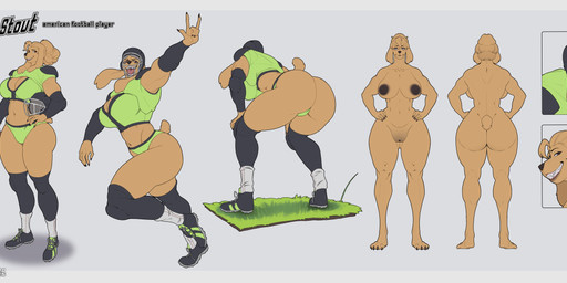 4_toes american_football anthro areola ball bent_over big_butt biped black_clothing breasts butt cleats cleavage clothed clothed/nude clothed_anthro clothed_female clothing darkened_genitalia darkened_vulva eyelashes feet female football_helmet football_jersey football_player footwear genitals grass green_clothing gridiron_ball hair headgear legwear multiple_poses nipples nude nude_anthro nude_female plant pose pupils shoes simple_background smile socks sport thick_thighs thigh_highs toes vulva wide_hips casloafy canid canine canis domestic_dog mammal 2025 absurd_res hi_res model_sheet