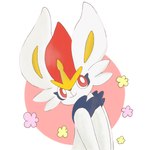 ambiguous_gender anthro fur hands_behind_back looking_back petals pink_background red_eyes simple_background smile solo standing white_body white_fur yellow_inner_ear eve_(artist) nintendo pokemon cinderace generation_8_pokemon pokemon_(species) 1:1 2022 hi_res