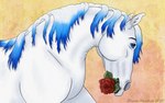 ambiguous_gender blue_eyes feral flower hair looking_up mane multicolored_hair plant rose_(flower) simple_background solo two_tone_hair white_body dream_merchant copper_soul-fate equid equine horse mammal 16:10 2020 digital_media_(artwork) widescreen