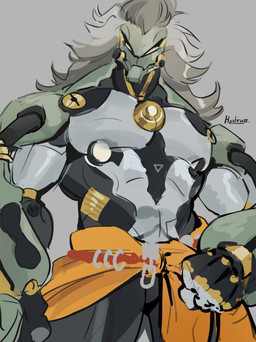 anthro biped black_legs bottomwear clothed clothing featureless_crotch fist front_view glowing glowing_eyes machine male mane metallic_body orange_bottomwear orange_clothing pecs pose shendyt shendyt_only silver_body solo standing topless topless_anthro topless_male white_mane hydrannnn mihoyo zenless_zone_zero banyue_(zenless_zone_zero) android felid mammal pantherine robot robot_anthro 2025 absurd_res hi_res portrait signature sketch three-quarter_portrait