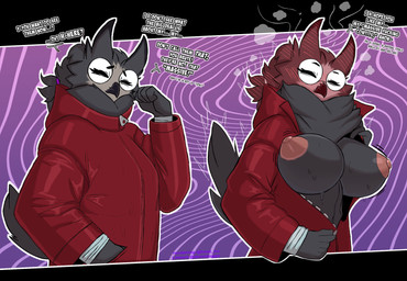 anthro areola beak big_breasts blush blush_lines blushing_profusely breasts clothing dialogue emanata eyelashes eyes_closed eyewear facial_tuft feathers female glasses hidden_buxom huge_breasts jacket long_eyelashes looking_at_viewer motion_lines nipple_dip nipples non-mammal_breasts non-mammal_nipples onomatopoeia plumicorns public public_exposure solo sound_effects tail tail_feathers talking_to_viewer text topwear tuft unzipped unzipping ventral_groove zipper demidoggo host_hu third-party_edit miyuki_(host_hu) avian bird owl colored english_text hi_res shaded