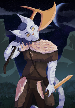 anthro armor axe dagger fantasy male melee_weapon solo warrior weapon frank22young microsoft the_elder_scrolls felid feline khajiit mammal absurd_res hi_res