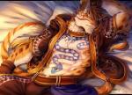 abs anthro clothed clothing countershading fur hoodie male muscular muscular_anthro muscular_male sleeping solo spots tattoo topwear rabbity nekojishi studio_klondike likulau clouded_leopard felid mammal pantherine 2018