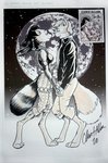 anthro duo female male male/female moon romantic romantic_ambiance romantic_couple chris_allan nickelodeon teenage_mutant_ninja_turtles jason_rockman ninjara_(tmnt) umeko_(tmnt) canid canine fox mammal black_and_white hi_res monochrome