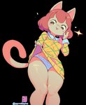 anthro blush breasts clothing female fingerpads hair low-angle_view open_mouth pawpads presenting_underwear short_hair simple_background smile solo transparent_background underwear starmilk animal_crossing nintendo felicity_(animal_crossing) domestic_cat felid feline felis mammal 2021 alpha_channel