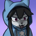 anthro black_hair clothed clothing fangs female female_anthro fur furgonomics hair hoodie kemono long_hair mischievous open_mouth purple_eyes solo teeth text tongue topwear white_body white_fur wanda_yu okami-san_(wanda_yu) canid canine canis mammal wolf 1:1 2024 digital_media_(artwork) hi_res japanese_text reaction_image translated translated_description