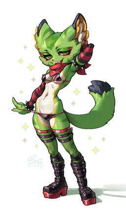 anthro boots bra bracelet breasts clothing clothing_pull countershade_accent female fishnet_clothing fishnet_legwear footwear fur green_body green_fur hand_behind_head jewelry legwear looking_at_viewer panties panty_pull scarf shoes simple_background sleeves small_breasts smile smug_face solo spiked_bracelet spikes standing under_boob underwear underwear_pull white_body starcatbloom freedom_planet galaxytrail carol_tea domestic_cat felid feline felis mammal hi_res