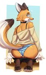 absurd_res anthro big_butt blush butt canid canine claws clothing collar conditional_dnp digital_media_(artwork) eyewear feet female fox fur glasses hi_res looking_at_viewer mammal nexcoyotlgt open_mouth orange_body pawpads paws rey_(animatedmau) simple_background solo tail toes underwear