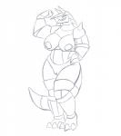 anthro anthrofied breasts curvy_figure female genitals muscular muscular_female nipples non-mammal_breasts pokemorph pussy solo voluptuous ravenpen15 nintendo pokemon aggron generation_3_pokemon pokemon_(species) reptile scalie blue_and_white hi_res monochrome