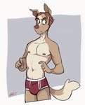 anthro athletic athletic_anthro athletic_male briefs briefs_only brown_hair bulge clothed clothing colored_seam_underwear detailed_bulge erection erection_under_clothing fur genital_outline hair male markings maroon_briefs maroon_underwear mole_(marking) mole_under_eye nipples penis_outline red_briefs red_clothing red_underwear simple_background solo tan_body tan_fur topless underwear underwear_only white_background white_seam_briefs white_seam_underwear wide_eyed cadaverrdog canid canine canis domestic_dog mammal 2023 hi_res