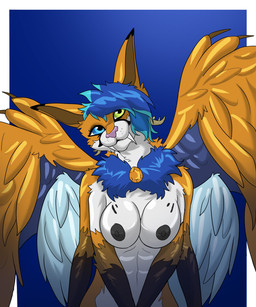 4_arms 4_wings anthro blue_hair female hair heterochromia lovelywolfeee multi_arm multi_limb multi_wing solo wings sylvanos_(dragonflied3) alien zordian absurd_res hi_res