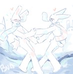 2023 blue_inner_ear blush blush_lines bunonthemoon dancing duo fur heart_symbol hi_res lagomorph leporid male mammal mostly_nude pink_inner_ear rabbit romantic romantic_couple scarf scarf_only white_body white_fur