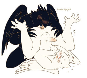 anal anthro arms_bent athletic black_body black_feathers blush bodily_fluids duo eyelashes eyes_closed feathers genitals humanoid_genitalia humanoid_penis kneeling_oral_position licking long_eyelashes looking_at_another looking_at_partner male male/male open_mouth oral penis red_eyes rimming sex shaking simple_background spread_legs spreading sweat sweat_emanata text three-quarter_view tongue tremble_lines trembling tucked_arms upside_down white_background white_body white_feathers wings lovebuffpg45 abby_(pegu2726) azure_(pegu2726) avian artist_name digital_drawing_(artwork) digital_media_(artwork)