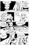 american_opossum anthro big_breasts blush breasts cleavage clothed clothing comic curtains dialogue embarrassed english_text female gecko group half_naked hi_res jamil_gonzalez jasper_gold_(character) lagomorph leporid lizard luellen_cunningham male mammal marsupial maude_o'dell monochrome rabbit reptile scalie sitting text the_tale_of_jasper_gold trio virginia_opossum western wild_west