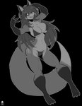 abs anthro bikini clothing female flexing looking_at_viewer muscular muscular_female one_eye_closed solo swimwear two-piece_swimsuit wink winking_at_viewer avencri kaia_morgan canid canine fox mammal monochrome