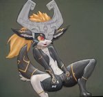 alternate_species anthro armor belt_collar collar female female_anthro flat_chested fluffy_ears furrification genitals hair headgear helmet multicolored_body orange_hair pussy solo spread_legs spreading felixguara homekeys third-party_edit nintendo the_legend_of_zelda twilight_princess midna wolf_midna canid canine canis mammal wolf 2020 artist_collaboration color_edit colored hi_res