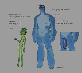 ambiguous_gender animal_genitalia antennae_(anatomy) blue_body duo genitals green_body male male/male penis sheath text ssdsocket alien alien_humanoid humanoid english_text hi_res