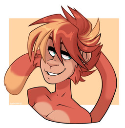 anthro border cheek_tuft facial_tuft fur half-closed_eyes male multicolored_body multicolored_fur narrowed_eyes orange_body orange_fur simple_background smile smirk smug smug_face smug_grin solo tan_body tan_skin tuft two_tone_body two_tone_fur white_border yellow_background yellow_body yellow_fur cadaverrdog haplorhine mammal monkey primate 2022 hi_res
