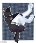 anthro black_sclera clothing ear_piercing femboy inner_ear_fluff legwear male paws piercing pupils red_eyes slit_pupils solo stockings thigh_highs tuft galaxymaw sigil_(wolfieuwu202) canid canine canis fox hybrid mammal wolf hi_res