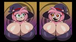 anthro areola areola_slip big_breasts breasts clothing female fur green_eyes hair hat headgear headwear huge_breasts pink_body pink_fur possession red_eyes sharp_teeth solo teeth witch_hat yellow_eyes mrxrickyx sega sonic_the_hedgehog_(series) amy_rose boo_(sonic) eulipotyphlan hedgehog mammal 2024 absurd_res digital_media_(artwork) hi_res