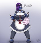 anthro big_breasts breasts cleaning_tool cleavage clothed clothing collar feather_duster female headgear headwear huge_breasts legwear looking_at_viewer maid_uniform non-mammal_breasts simple_background solo stockings topwear uniform drxii sif_(drxii) nushi reptile scalie 2017 digital_media_(artwork) hi_res