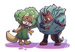 anthro broccoli cabbage clothed clothing costume duo female food food_costume male plant simple_background standing vegetable deadyoung7 canid canine canis fox mammal wolf hi_res