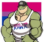 anthro baseball_cap biceps big_biceps big_deltoids big_muscles bisexual_pride_colors black_tattoo bracelet cheek_tuft chest_tattoo claws clothed clothing countershade_body countershade_face countershade_neck countershade_scales countershade_torso countershading dark_tattoo deltoids facial_hair facial_tuft green_arms green_body green_face green_fingers green_hands green_head green_legs green_neck green_scales hat headgear headwear huge_deltoids huge_muscles hyper hyper_biceps hyper_deltoids hyper_muscles hyper_triceps jewelry lgbt_pride light_arms light_body light_chest light_eyes light_face light_fingers light_hands light_head light_legs light_neck looking_at_viewer male male_anthro manly mature_anthro mature_male monotone_arms monotone_chest multicolored_body multicolored_scales multicolored_text muscular muscular_anthro muscular_arms muscular_male neck_muscles pecs pride_color_background pride_color_clothing pride_color_shirt pride_color_tank_top pride_color_text pride_color_topwear pride_colors print_clothing scale_tattoo scales shirt simple_background skull_symbol skull_tattoo small_eyes smile smirk solo standing symbol symbol_tattoo tan_body tan_chest tan_countershading tan_face tan_head tan_neck tan_scales tank_top tattoo teeth text text_on_clothing text_on_shirt text_on_tank_top text_on_topwear topwear trapezius triceps tuft two_tone_body two_tone_face two_tone_head two_tone_neck two_tone_scales white_background yellow_eyes darknaigart lgbt_pride_month jace_(darknaig) dinosaur prehistoric_species reptile scalie theropod tyrannosaurid tyrannosauroid tyrannosaurus tyrannosaurus_rex 2022 absurd_res colored digital_drawing_(artwork) digital_media_(artwork) english_text hi_res