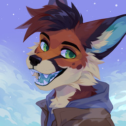 anthro black_hair black_nose blue_clothing blue_hoodie blue_tongue blue_topwear brown_body brown_clothing brown_fur brown_hair brown_jacket brown_topwear cheek_tuft chest_tuft clothed clothing facial_tuft fangs fur glistening glistening_eyes green_eyes hair happy hoodie jacket male multicolored_hair open_mouth open_smile orange_body orange_fur simple_background smile solo tan_body tan_fur teeth tongue topwear tuft two_tone_hair unsigned corzh77 canid canine fox mammal 1:1 absurd_res bust_portrait detailed hi_res icon portrait