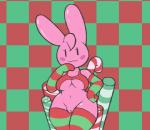 anthro armwear blush bottomless clothed clothing elbow_gloves female genitals gloves handwear holidays legwear navel pussy smile solo stockings aintsmart christmas gelbun lagomorph leporid mammal rabbit