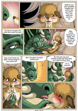 5_fingers after_kiss anthro areola back_spines bed bed_sheet bedding biped black_claws blue_eyes blush blush_lines bodily_fluids border bottomwear brown_body brown_eyes brown_fur brown_nose cheek_tuft chest_tuft claws clothed clothed_anthro clothed_male clothing countershade_face countershade_fur countershade_neck countershade_torso countershading curtains detailed_background dialogue duo ears_down eyelashes facial_horn facial_tuft finger_claws fingers french_kissing fur furniture gloves_(marking) hand_on_arm hand_on_chest hand_on_hand hand_on_head head_spines head_tuft horn kissing loincloth loincloth_only looking_at_another looking_at_partner lying male male/male markings membrane_(anatomy) membranous_wings motion_lines multicolored_body multicolored_fur muscular muscular_anthro muscular_male navel neck_spines nipples open_mouth orange_body orange_fur page_number pillow pivoted_ears purple_bottomwear purple_clothing purple_loincloth romantic romantic_couple saliva saliva_string sharp_teeth silhouette simple_background skinny skinny_anthro skinny_male smile snout speech_bubble spines tan_background tan_body tan_fur tear_duct teeth text tongue topless topless_anthro topless_male tuft two_tone_body vein veiny_muscles wallpaper_(decoration) white_border white_horn wings geminisaint mythology farin sekk'ral canid canine dragon fox mammal mythological_creature mythological_scalie scalie comic digital_media_(artwork) english_text hi_res url
