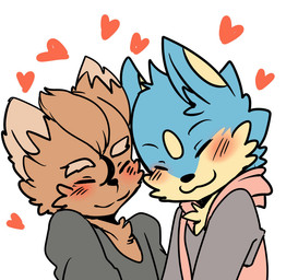 :3 anthro anthro_on_anthro black_nose blue_body blue_fur blush brown_body brown_fur cheek_tuft chest_tuft clothed clothing dipstick_ears duo ear_markings eyebrows eyes_closed facial_tuft fur fur_markings happy head_tuft heart_symbol hoodie inner_ear_fluff male male/male markings multicolored_body multicolored_ears multicolored_fur romantic romantic_couple shirt simple_background sleeveless_clothing smile tan_body tan_fur thick_eyebrows topwear tuft two_tone_body two_tone_fur white_background saku1saya seiya_(saku1saya) canid canine canis domestic_dog mammal 2015