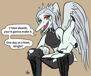 amber_eyes anthro boots bottomwear breasts claws clothing crop_top crouching denim denim_bottomwear denim_clothing dialogue eyelashes eyeliner feathered_wings feathers female fingers footwear grey_body grey_hair grey_scales hair halter_top jeans long_hair looking_at_viewer makeup midriff non-mammal_breasts non-mammal_hair open_mouth pants reaching reaching_towards_viewer scales shirt shoes short_tail smile snout solo tail talking_to_viewer text topwear torn_bottomwear torn_clothing torn_jeans torn_pants wings potes cavemanon_studios goodbye_volcano_high ko_op_(game_developer) snoot_game fang_(gvh) prehistoric_species pterosaur reptile scalie 2023 6:5 absurd_res artist_name dated english_text hi_res signature