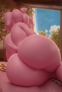 accessory anthro bed big_butt biped bubble_butt butt butt_focus female female_anthro fur furniture glistening glistening_body glistening_butt glistening_fur hair hair_accessory hairband heart_symbol huge_butt inside looking_away lying nude nude_anthro on_side pink_body pink_hair pink_skin rear_view ring_(jewelry) solo tail text thick_thighs wide_hips sfrogue warfaremachine_(modeler) sega sonic_the_hedgehog_(series) amy_rose warfare_amy eulipotyphlan hedgehog mammal 2025 3d_(artwork) digital_media_(artwork) hi_res signature