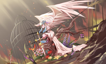 accessory anamorphic_lens_flare anthro birdcage blue_rose bodily_fluids bound branch broken_weapon chain chained cheek_tuft clothing crying detailed_background dress dutch_angle facial_tuft feathered_wings feathers female female_anthro fire_sword flower flower_in_hair gown hair hair_accessory lamp lantern light light_beam melee_weapon on_branch particles pink_flower plant planted_weapon rapier rose_(flower) sad shackled_ankles shackled_wrists side_view sitting solo sparkles spread_wings sunbeam sunlight sword sword_in_ground tears tuft weapon white_body white_clothing white_dress white_feathers white_flower wings zdx nintendo pokemon della_(zdx) angel eeveelution generation_4_pokemon glaceon pokemon_(species) 2025 absurd_res full-length_portrait hi_res portrait unfinished