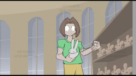 anthro big_breasts blue_clothing blue_dress bottomwear bracelet breasts brown_hair choker clothed clothing denim denim_bottomwear denim_clothing dress ear_piercing female fur gender_transformation green_clothing green_shirt green_t-shirt green_topwear hair hair_over_eye holding_object holding_plushie human_to_anthro inside jeans jewelry light_body light_skin long_hair looking_at_self male mtf_transformation necklace pants piercing plushie pull_string red_hair shelf shirt solo species_transformation spinning standing t-shirt tail topwear transformation transformation_through_magic white_body white_fur window yellow_bottomwear yellow_clothing yellow_pants tgwonder human lagomorph leporid mammal rabbit 2026 2d_animation animated digital_media_(artwork) frame_by_frame unfinished watermark