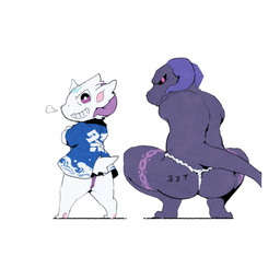 anthro anus armless asian_clothing barefoot bent_legs black_sclera butt cheeky cjk_tally_marks clothed clothing crossed_arms crouching duo east_asian_clothing feet fundoshi fundoshi_only fur horn japanese_clothing looking_at_viewer looking_back looking_back_at_viewer male pink_eyes purple_clothing purple_fundoshi purple_underwear soles spread_legs spreading tail tally_marks text tiptoes topless topless_male underwear underwear_only white_clothing white_fundoshi white_underwear moesouna_gomi mythology desire_(moesouna_gomi) i_(moesouna_gomi) dragon furred_dragon furred_scalie mythological_creature mythological_scalie scalie 1:1 2026 japanese_description japanese_text translated translated_description