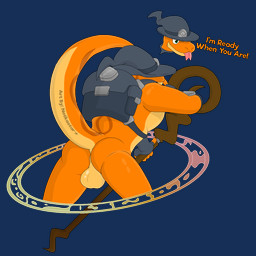 anthro backpack balls butt clothing dialogue genitals gloves handwear magic_user male raised_tail runes smile solo spread_legs spreading staff tail text conditional_dnp notkastar leo_the_lizard_wizard lizard reptile scalie 1:1 alpha_channel english_text