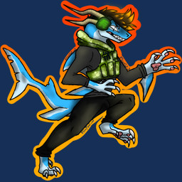 anthro bared_teeth biped black_outline claws clothed clothing fully_clothed male multicolored_outline orange_outline outer_highlight outline pawpads pink_pawpads running sharp_teeth side_view solo teeth white_claws yellow_outline flixygz_x3 aquatic fish shark 1:1 alpha_channel digital_media_(artwork) full-length_portrait portrait
