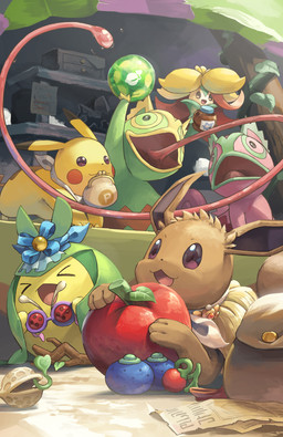 ambiguous_gender anthro apple bodily_fluids brown_body brown_eyes brown_fur cheri_berry container eyes_closed feral food fruit fur green_body group happy holding_object jar long_tongue open_mouth oran_berry plant pokemon_berry purple_body purple_eyes purse saliva saliva_on_tongue stick tongue yellow_body hakkentai_pkdn nintendo pmd:_discovery_team_of_stars_and_souls pokemon pokemon_mystery_dungeon spike_chunsoft purple_kecleon_(character) shopkeeper_kecleon chameleon eevee elemental_creature flora_fauna generation_1_pokemon generation_3_pokemon generation_5_pokemon generation_8_pokemon gossifleur kecleon lizard pikachu pokemon_(species) reptile scalie swadloon 2024 hi_res