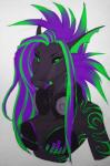 anthro clothed clothing ear_piercing electronics female hair headphones hi_res looking_at_viewer piercing scalie solo vexstacy watermark