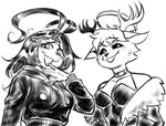 3_eyes antenna_hair anthro antlers black_clothing black_hair black_hoodie black_sclera black_topwear bullying choker clothing crop_top dominant dominant_female duo female first_person_view fur fur_coat gesugao hair halo hoodie horn jacket jewelry laugh looking_at_viewer looking_down looking_down_at_viewer multi_eye necklace ojou_laugh shirt smile smiling_at_viewer smug standing teasing topwear circus_sloth how_are_you_that_small starbound nashi_(shikami) deer humanoid hylotl mammal black_and_white digital_drawing_(artwork) digital_media_(artwork) half-length_portrait hi_res line_art monochrome portrait