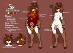 anthro antlers auburn_hair balls blue_eyes bottomless bottomless_male brown_body brown_fur clothed clothing digitigrade fingerless_(marking) fluffy fluffy_hair fur genitals hair hooved_digitigrade hooved_toes hooves horn male messy_hair nude off/on penis pupils scarf side_view simple_background solo standing text white_body white_fur white_pupils mewgle sen_(mewgle) deer mammal new_world_deer reindeer 2023 bust_portrait english_text full-length_portrait hi_res model_sheet portrait