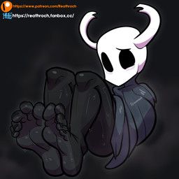 ambiguous_gender anthro bodily_fluids cape clothed clothed_anthro clothing embarrassed feet foot_fetish foot_focus horn humanoid_feet partially_clothed patreon_logo plantigrade shortstack solo steam steamy_feet sweat sweaty_feet text reathroch hollow_knight_(franchise) patreon team_cherry the_knight_(hollow_knight) arthropod vessel_(species) 1:1 2021 digital_media_(artwork) hi_res url
