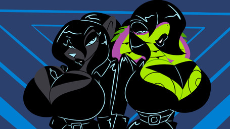 after_transformation alternative_fashion bedroom_eyes big_breasts black_hair breasts cleavage clothed clothing female fur goth green_body grey_body grey_fur hair half-closed_eyes how huge_breasts jacket leather leather_clothing leather_jacket leather_topwear long_hair mind_control narrowed_eyes sabri seductive snake_hood spiral spiral_eyes symbol symbol_on_chest topwear howling-madfoxhatter riz canid canine canis cobra mammal reptile scalie snake 16:9 colored hi_res widescreen