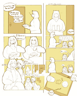 anthro bodily_fluids caught closing_door comic_panel condom container cup dialogue door eyewear female food glass glass_container glass_cup glasses group key kiss_mark male male/female pastry pie sexual_barrier_device sweat sweatdrop tray trio walk-in water wearing_glasses fdp_rosie deltarune undertale undertale_(series) asriel_dreemurr dess_holiday bovid caprine deer goat mammal absurd_res hi_res