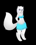 3_toes 5_fingers anthro bandeau black_nose blue_eyes bottomwear breasts clothed clothing cute_fangs fangs feet female fingers fluffy fluffy_tail front_view fur glistening glistening_clothing hair hand_on_hip inner_ear_fluff looking_at_viewer midriff navel neck_tuft open_mouth paws simple_background skirt slim smile solo standing tail tassels teeth thick_calves toes topwear transparent_background tuft white_body white_fur white_hair wide_hips deerrobin snow_crystal arctic_fox canid canine fox mammal true_fox 2016 4:5 absurd_res alpha_channel hi_res