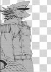 adelbert anthro belt caninereptile checkered checkered_background clothed clothing coat date_natsuku double-breasted english_text epaulet fully_clothed greyscale hi_res lizard male monochrome pattern_background peaked_cap reptile scalie side_view simple_background solo text topwear