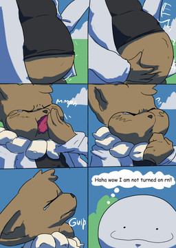 ambiguous_gender anthro belly big_belly black_clothing black_shirt black_topwear bloated bodily_fluids brown_body clothing coat huge_belly lab_coat overweight overweight_ambiguous overweight_anthro shirt simple_background speech_bubble stuffing tears text topwear weight_gain weight_gain_sequence 6saw789 nintendo pokemon anon eevee generation_1_pokemon pokemon_(species) 2025 absurd_res comic digital_drawing_(artwork) digital_media_(artwork) english_text hi_res shaded